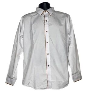 VSKA Piped Two-Tone Dress Shirt (Color:White/Windsor Tan, Size:XXXL Asian size)